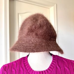 D&Y Brown Fuzzy Angora Bucket Hat—OS